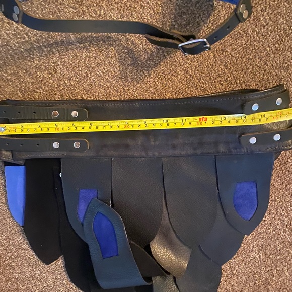 Leather blue and black handmade halter bra and belt/skirt - Picture 6 of 7